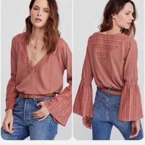 Free People Parisian Nights Eyelet Bell Sleeve